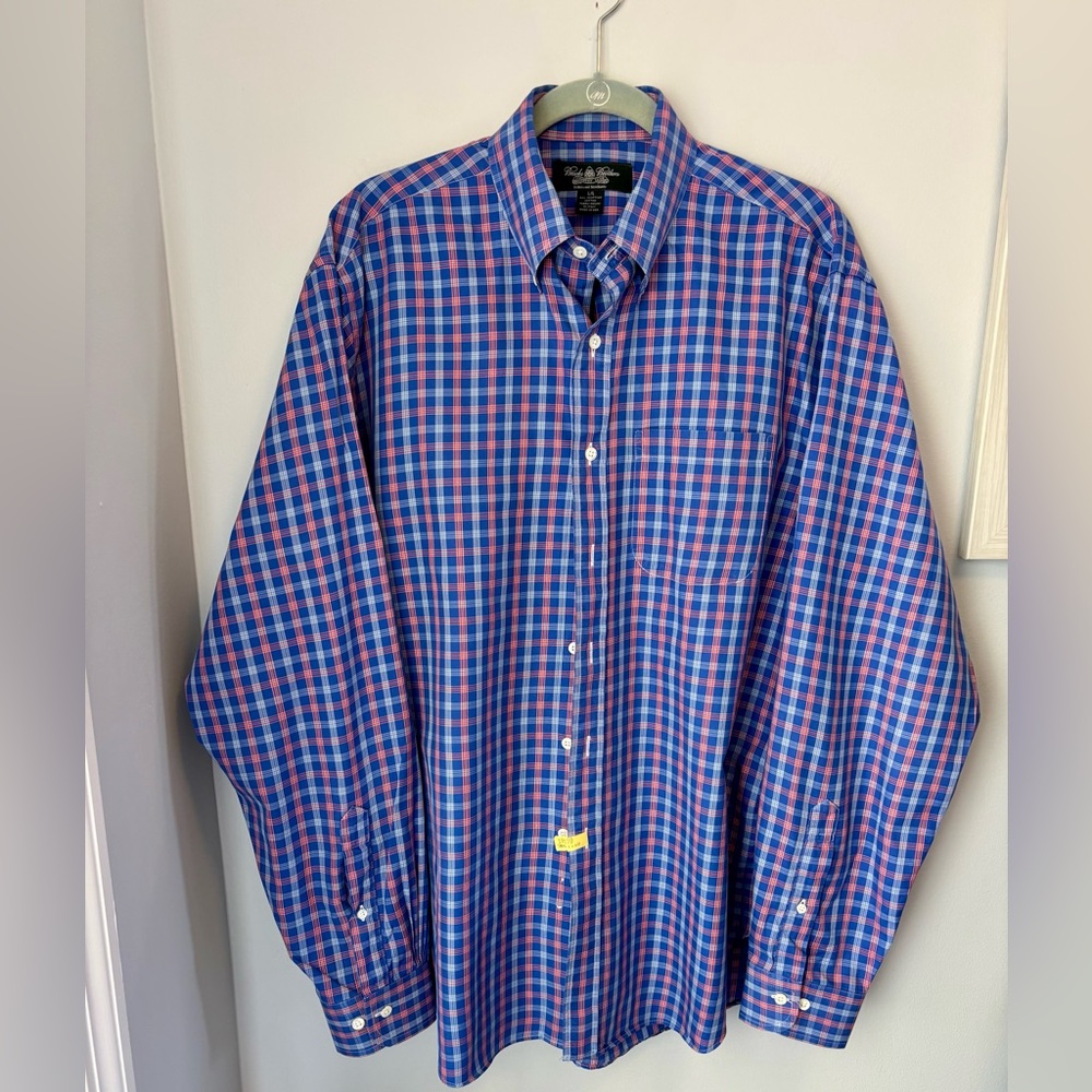 Brooks Brothers Country Club Makers Italy Egyptian Cotton Plaid Shirt USA Blue